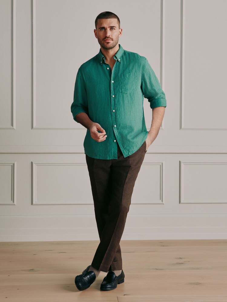 Green Long Sleeve Linen Shirt - Image 2 of 5