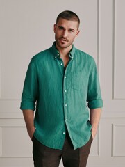 Green Long Sleeve Linen Shirt - Image 3 of 5