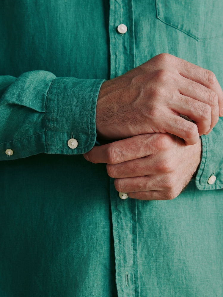 Green Long Sleeve Signature 100% Linen Shirt - Image 6 of 6