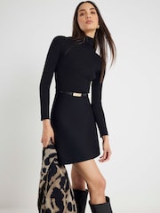 River Island Black Crew Neck Belted Mini Dress - Image 1 of 3
