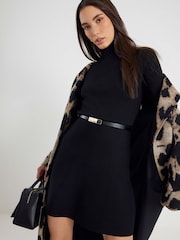 River Island Black Crew Neck Belted Mini Dress - Image 2 of 3