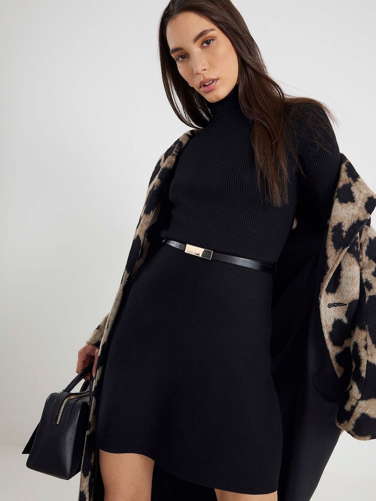 River Island Black Crew Neck Belted Mini Dress - Image 2 of 3