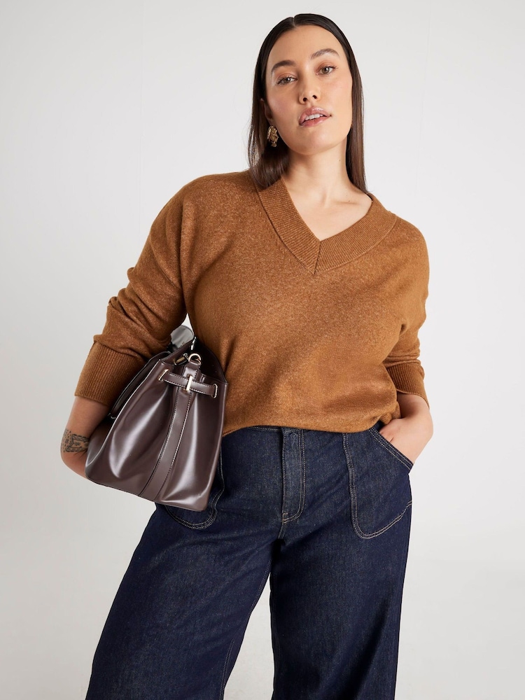 River Island Brown V-Neck Jumper - Image 1 of 6