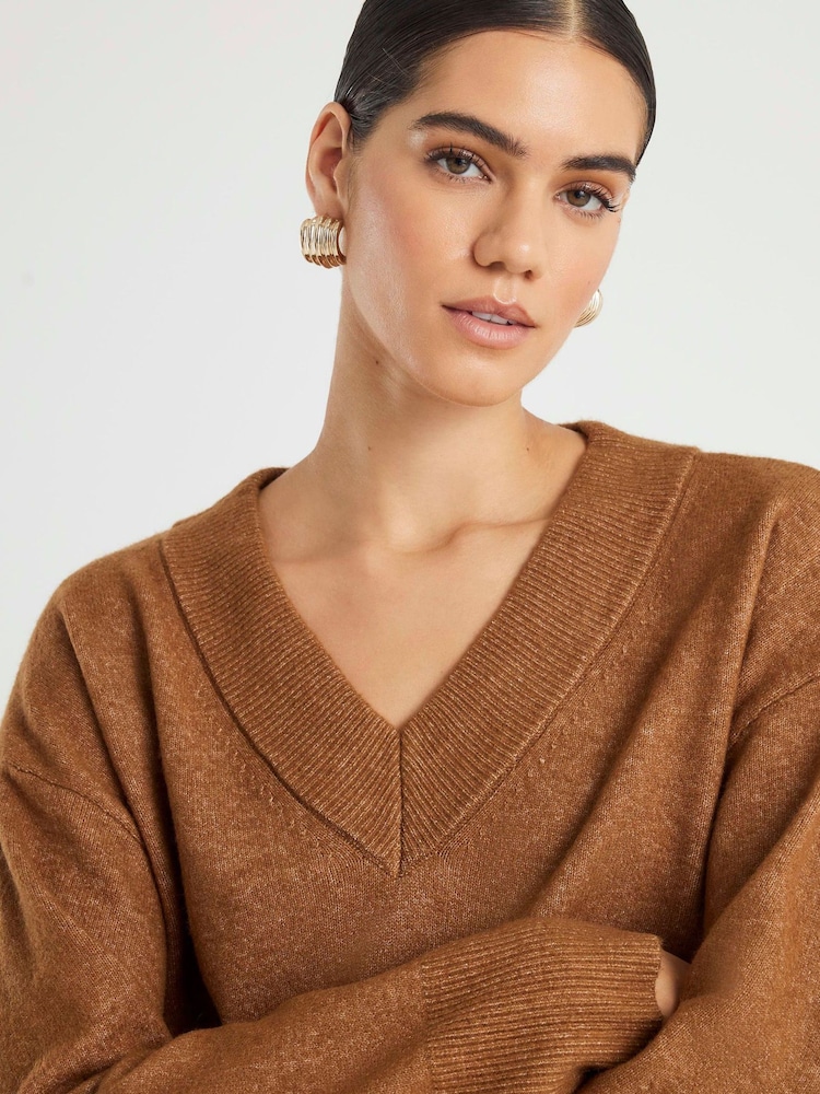 River Island Brown V-Neck Jumper - Image 6 of 6