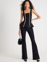 River Island Black Diamante Peplum Top - Image 3 of 4