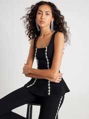 River Island Black Diamante Peplum Top - Image 4 of 4