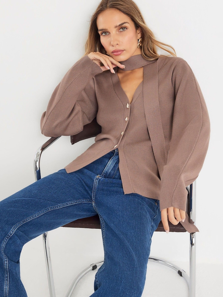 River Island Brown Tie Neck Cardigan - Image 4 of 4