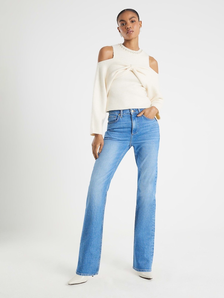 River Island Cream Cold Shoulder Bow Top - Image 2 of 4