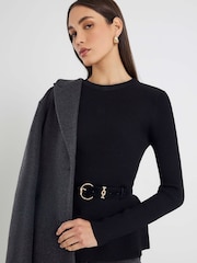 River Island Black Long Sleeve Belted Peplum Top - Image 4 of 4