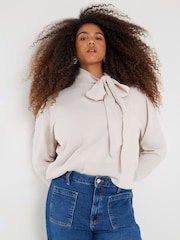 River Island Cream Tie Neck Jumper - Image 1 of 6