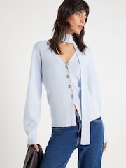 River Island Blue Tie Neck Cardigan - Image 1 of 4