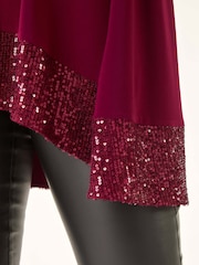 Roman Red Sequin Hem Tunic Stretch Top - Image 5 of 5
