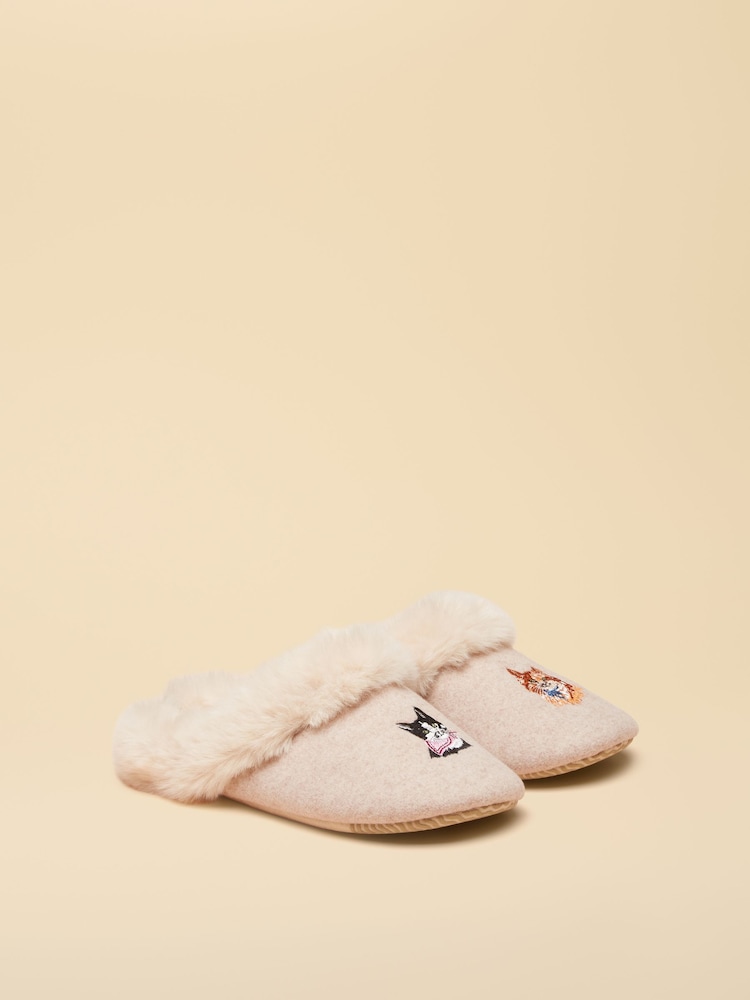 Joules Slippet Luxe Oat Cat Slippers - Image 1 of 6 Joules Slippet Luxe Oat Cat Slippers - Image 1 of 6