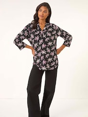 Roman Black Abstract Print V-Neck Stretch Blouse - Image 3 of 5