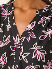 Roman Black Abstract Print V-Neck Stretch Blouse - Image 5 of 5