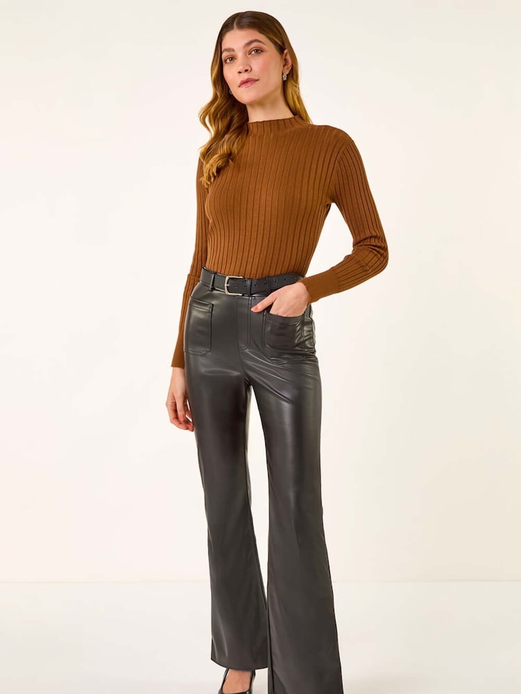 Roman Black Faux Leather Bootcut Trousers - Image 4 of 4