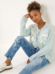 Roman Floral Embroidered Stretch Denim Trousers - Bild 1 von 5
