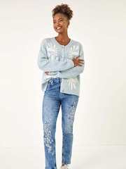 Roman Floral Embroidered Stretch Denim Trousers - Bild 2 von 5