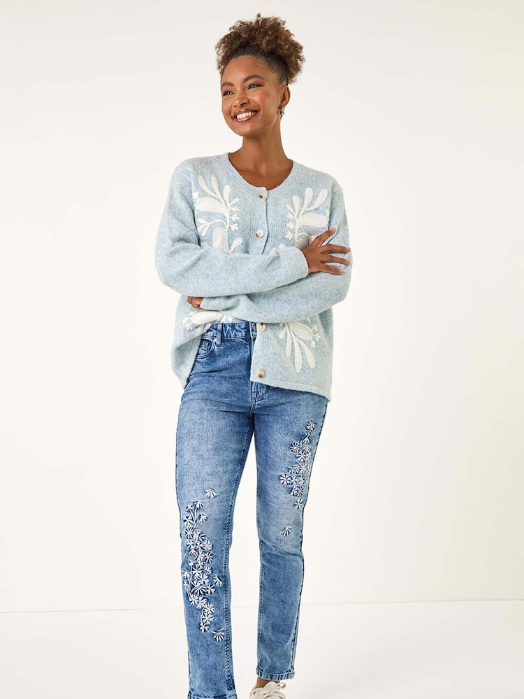 Roman Floral Embroidered Stretch Denim Trousers - Bild 2 von 5