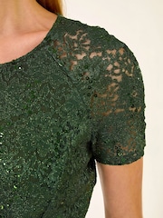 Roman Green Leaf Lace Sequin Midi Dress - Image 5 of 5