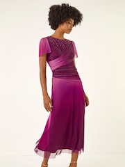 Roman Red Hotfix Ombre Mesh Midi Dress - Image 1 of 5