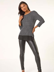Roman Metallic Shimmer Chiffon Hem Blouse - Image 1 of 5