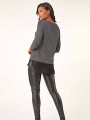 Roman Metallic Shimmer Chiffon Hem Blouse - Image 2 of 5