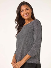 Roman Metallic Shimmer Chiffon Hem Blouse - Image 3 of 5