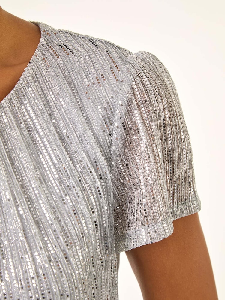 Roman Metallic Sequin Plisse Blouse - Image 5 of 5 Roman Metallic Sequin Plisse Blouse - Image 5 of 5