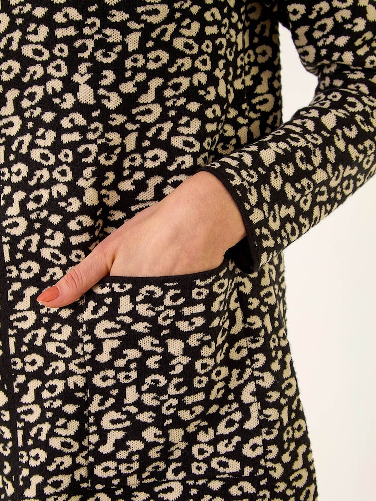 Roman Black Animal Print Knitted Shift Dress - Image 5 of 5 Roman Black Animal Print Knitted Shift Dress - Image 5 of 5