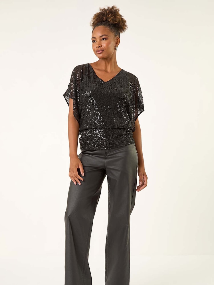 Roman Sequin Mesh Bow Back Blouse - صورة 1 من 5