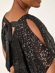 Roman Sequin Mesh Bow Back Blouse - صورة 5 من 5