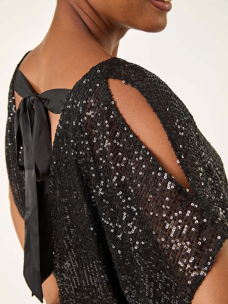 Roman Sequin Mesh Bow Back Blouse - صورة 5 من 5