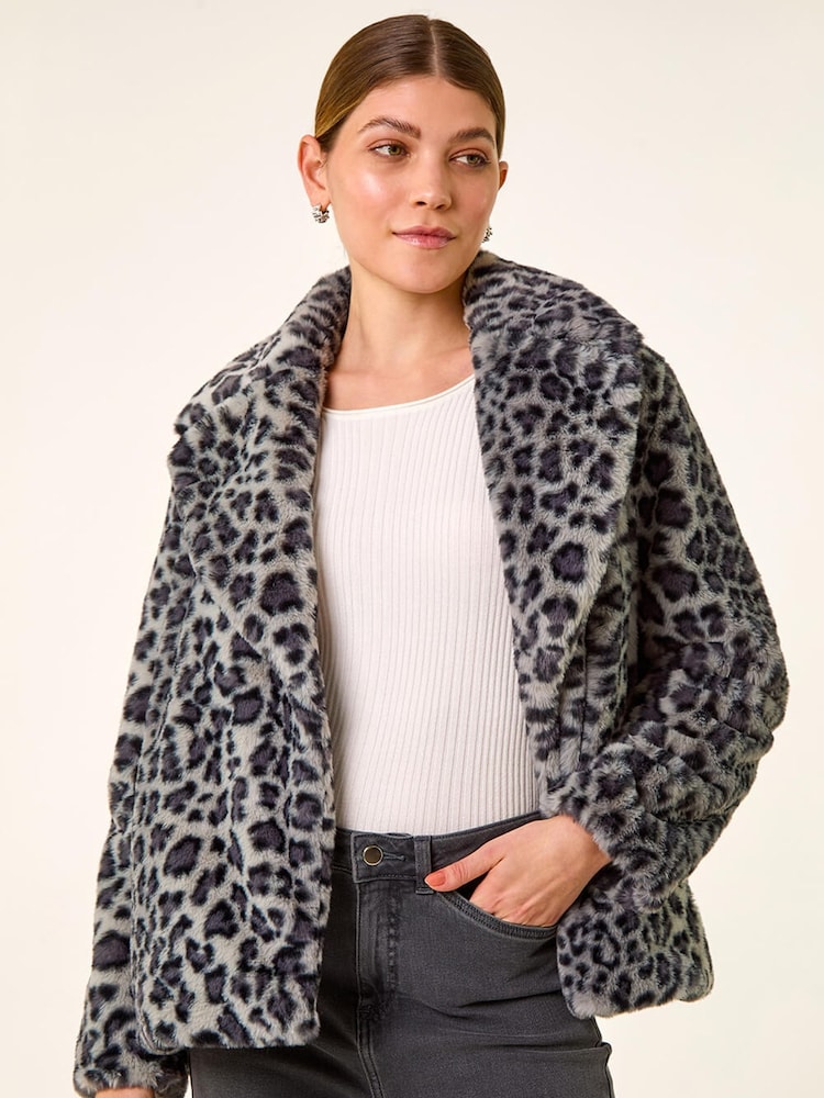 Roman Grey Faux Animal Fur Coat - Image 2 of 5 Roman Grey Faux Animal Fur Coat - Image 2 of 5