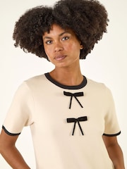 Roman White Bow Detail Knitted Dress - Image 4 of 5