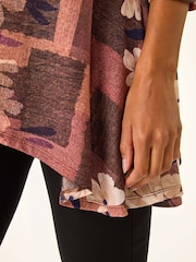 Roman Brown Floral Print Hanky Hem Stretch Shirt - Image 5 of 5