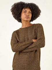 Roman Brown Speckled Cable Knit Jumper - Image 1 of 5