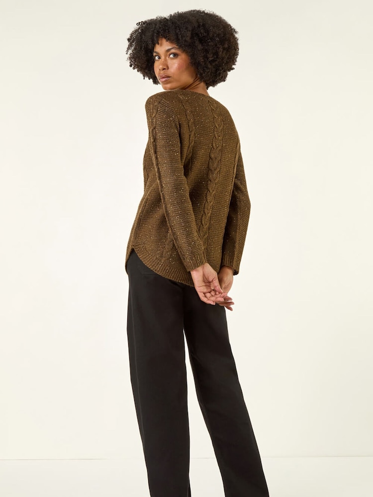 Roman Brown Speckled Cable Knit Jumper - Image 2 of 5