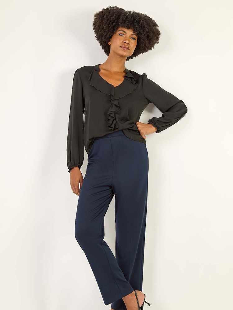 Roman Blue Straight Leg Ponte Stretch Trousers - Image 1 of 5 Roman Blue Straight Leg Ponte Stretch Trousers - Image 1 of 5