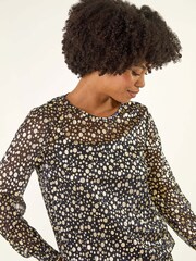 Roman Metallic Spot Print Plisse Shirred Blouse - Image 1 of 5