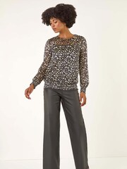 Roman Metallic Spot Print Plisse Shirred Blouse - Image 2 of 5