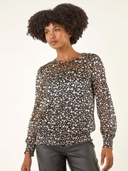 Roman Metallic Spot Print Plisse Shirred Blouse - Image 4 of 5