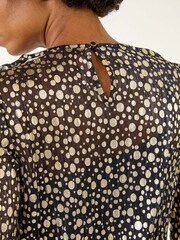 Roman Metallic Spot Print Plisse Shirred Blouse - Image 5 of 5