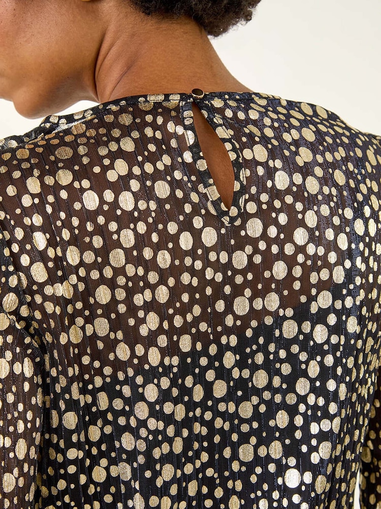 Roman Metallic Spot Print Plisse Shirred Blouse - Image 5 of 5