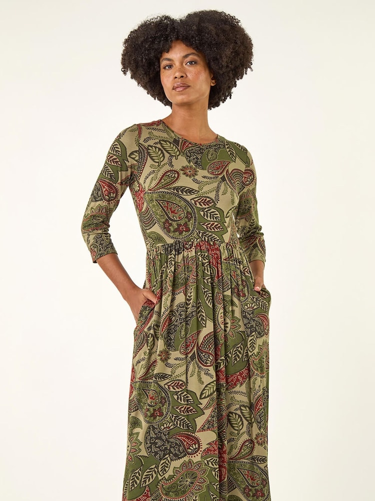 Roman Green Paisley Print Stretch Midi Dress - Image 2 of 5 Roman Green Paisley Print Stretch Midi Dress - Image 2 of 5