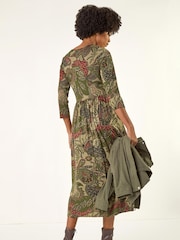 Roman Green Paisley Print Stretch Midi Dress - Image 3 of 5