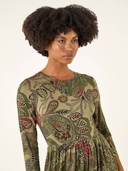 Roman Green Paisley Print Stretch Midi Dress - Image 4 of 5