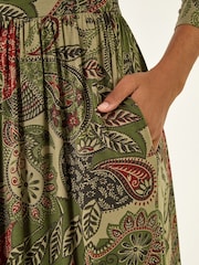 Roman Green Paisley Print Stretch Midi Dress - Image 5 of 5