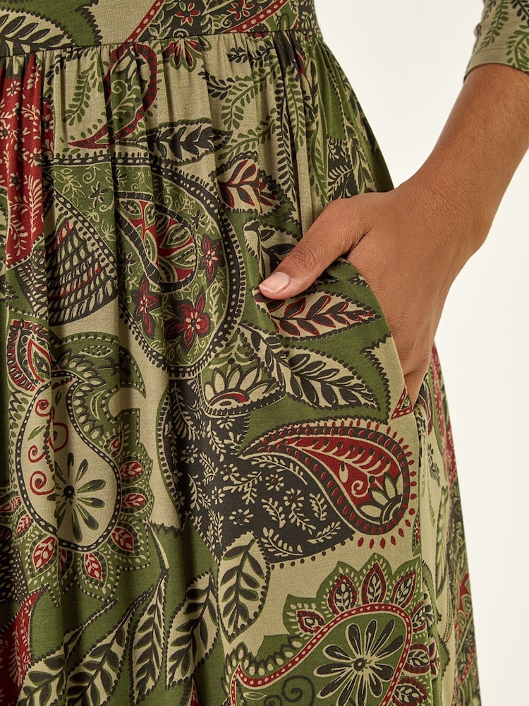Roman Green Paisley Print Stretch Midi Dress - Image 5 of 5 Roman Green Paisley Print Stretch Midi Dress - Image 5 of 5
