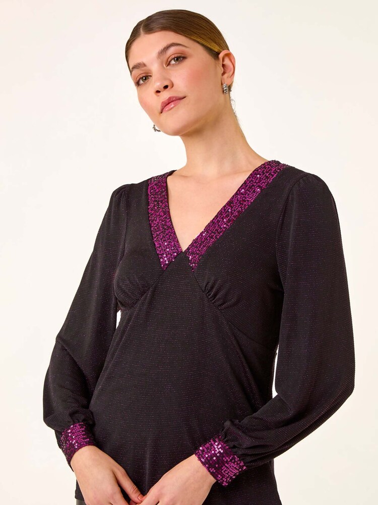 Roman Brillo Sequin V-Neck Blouse - Slika 1 iz 5